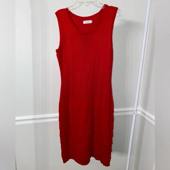 calvin klein red dress with ruffle Calvin Klein Red Ruffle Christmas Party Dress - Size 4 Small